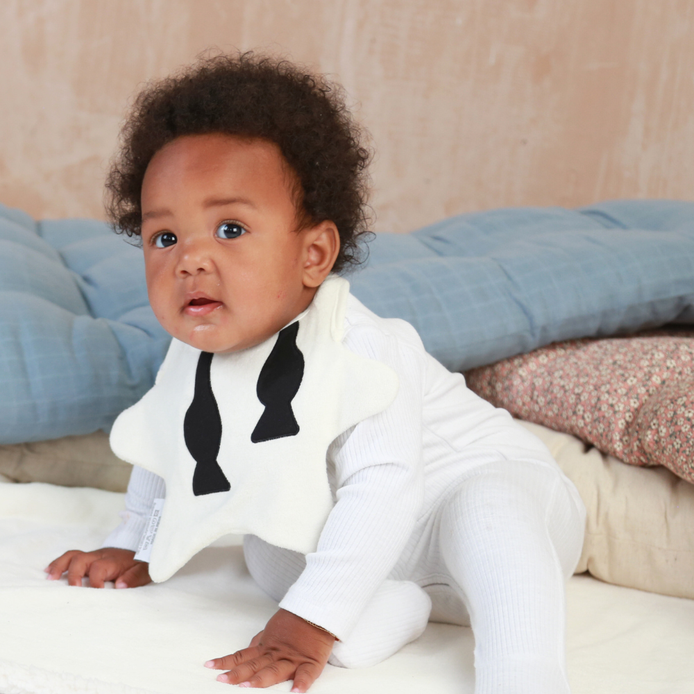 Baby Bib with smart black bow tie undone