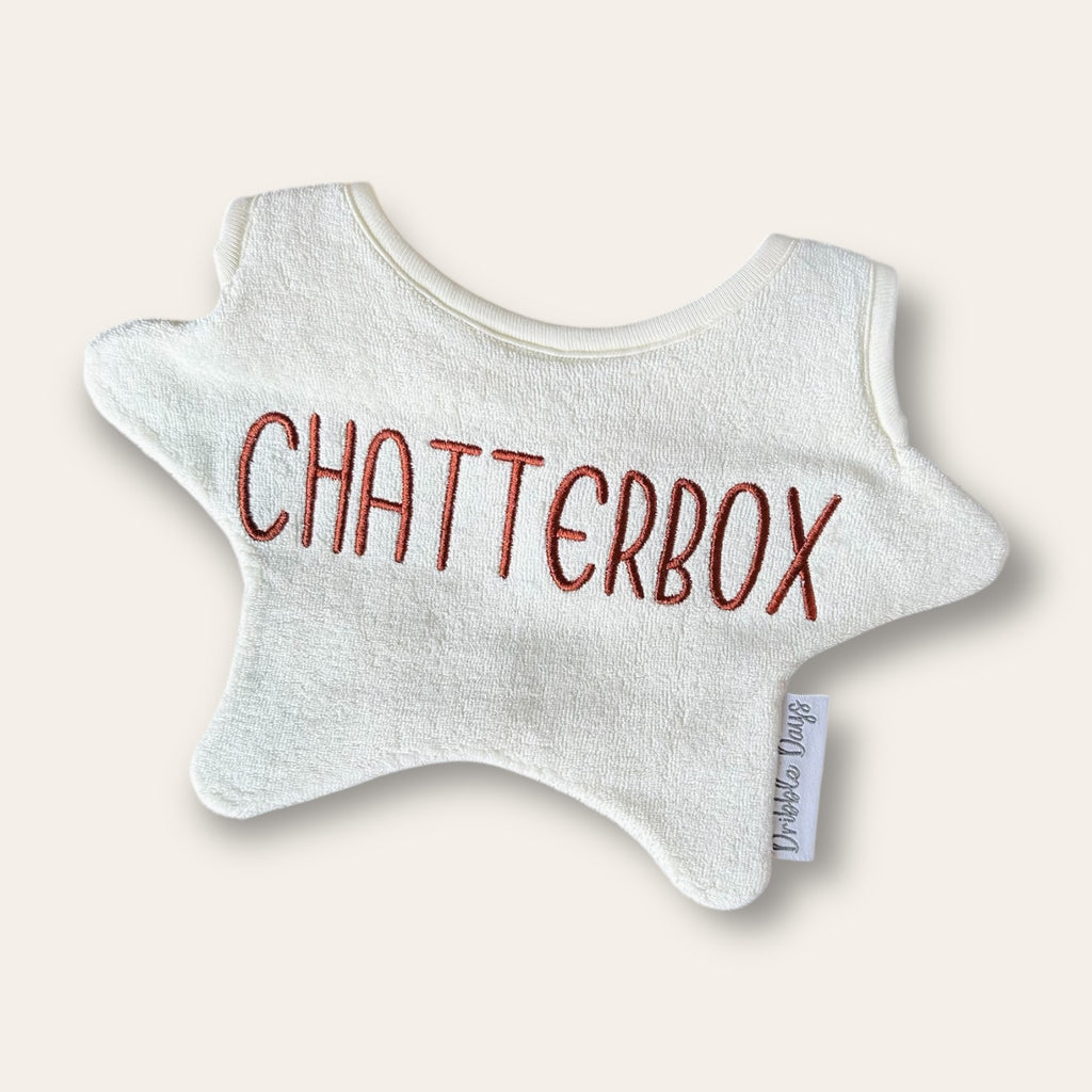 Star shaped baby bib with 'chatterbox' embroidered 