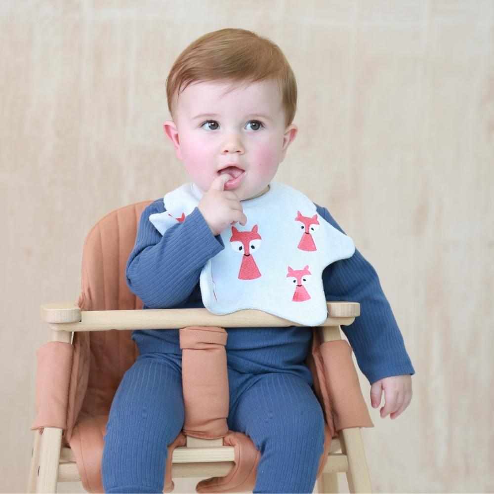 Dribble bib with embroidered fox animals